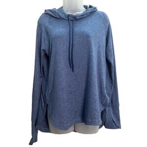 Athleta Heathered Blue Athletic Hooded Long Sleeve Top Size Small